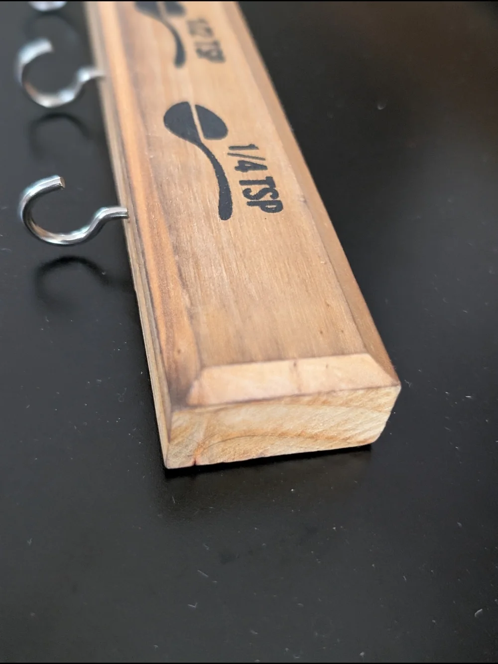 Wooden Kitchen Spoon Measurement Rack with Hooks - Natural Wood